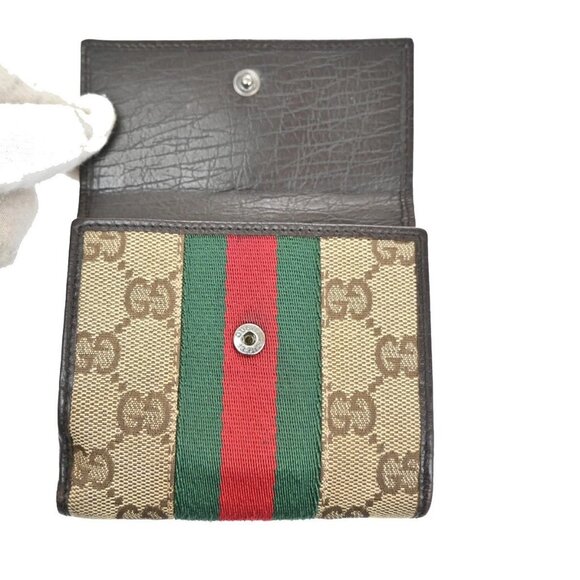 GUCCI Sherry GG Pattern Bifold Wallet Canvas Leather Brown Beige SHW 07TA156 - Picture 8 of 14